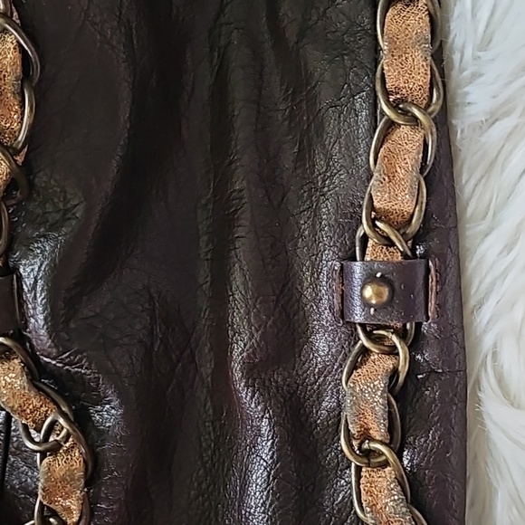 Vintage Betsey Johnson Brown Shoulder Bag with Chain and Stud Trim - Picture 6 of 12